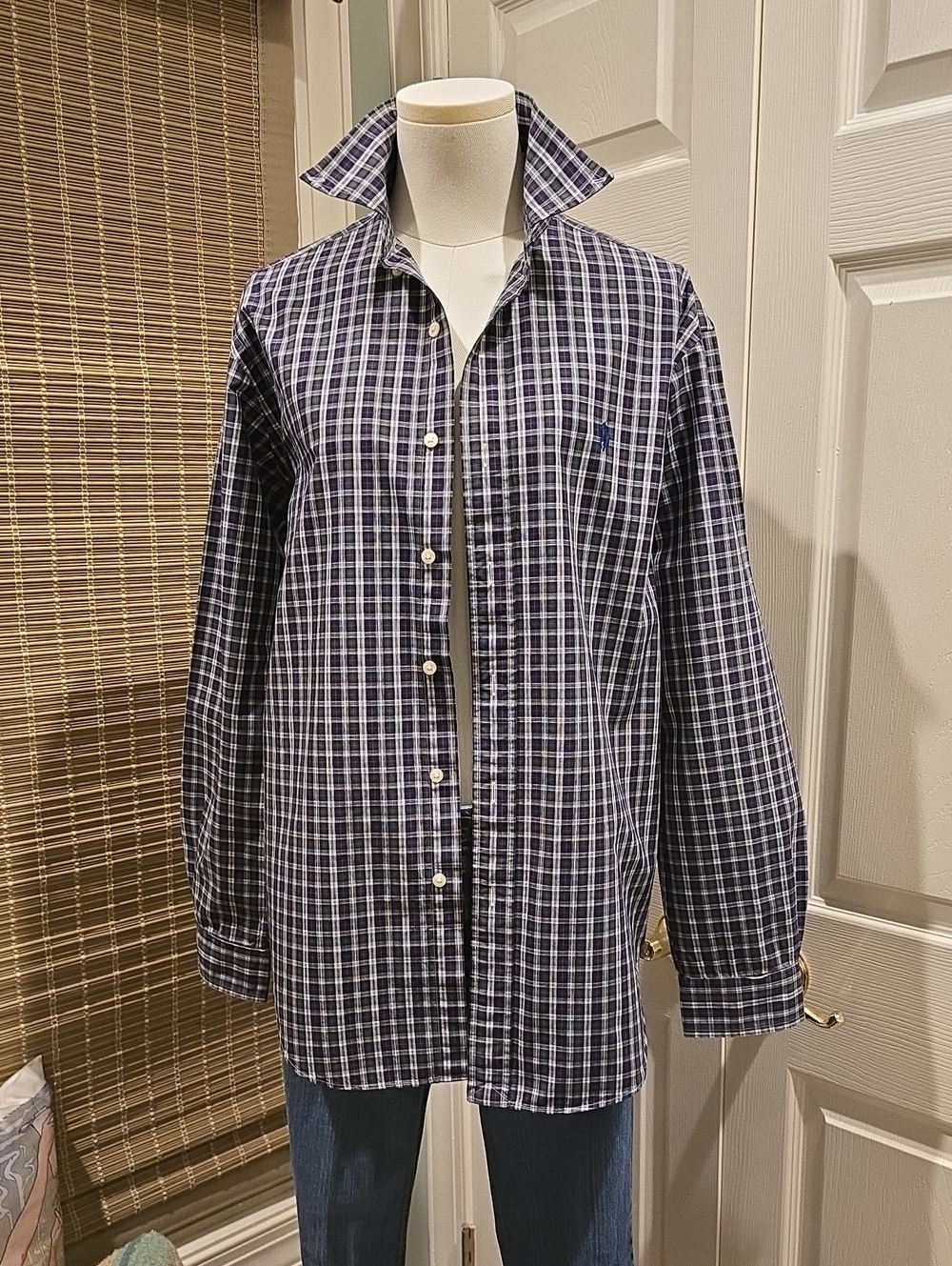 Ralph Lauren Navy and White Plaid Button-Down Shirt